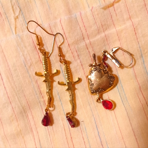 Sword and heart three piece earring set - Picture 1 of 2